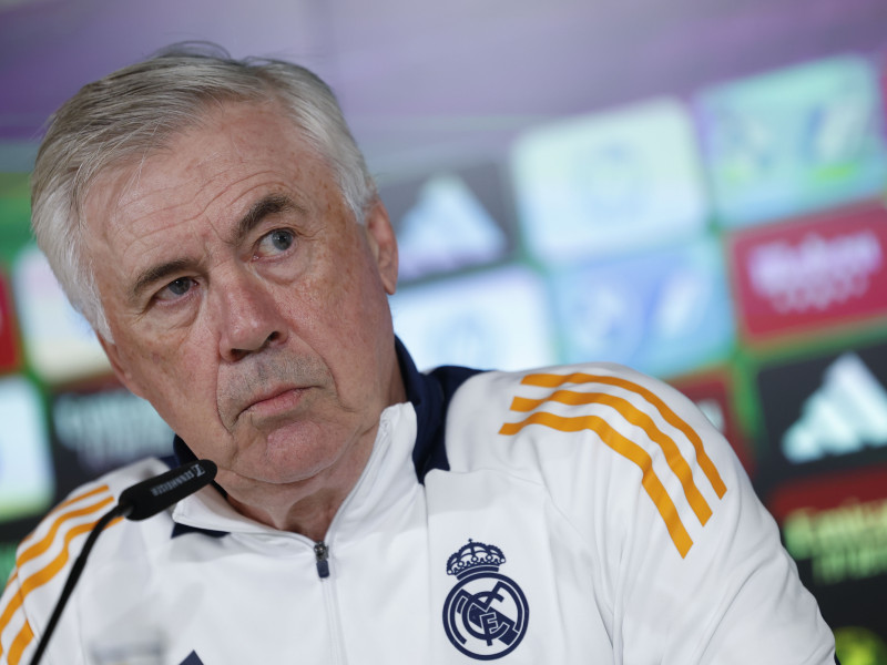 Carlo Ancelotti, durante la rueda de prensa previa a la visita a Vallecas.