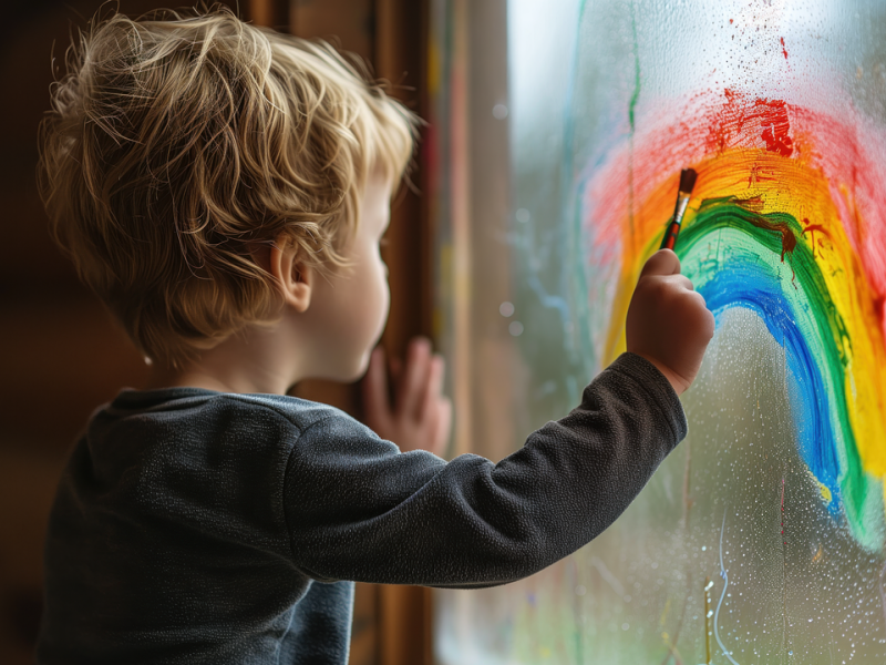 Imagen de un niño pintando un arcoíris generada mediante inteligencia artificial (IA)