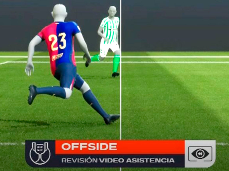 Imagen del fuera de juego semiautomático del gol anulado a Koundé durante el Barcelona-Betis de Copa del Rey