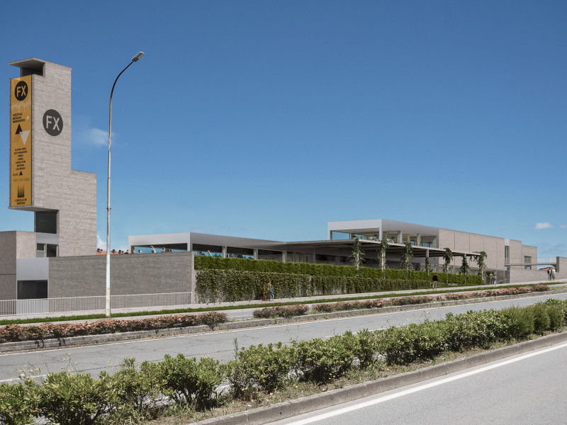 Recreación de la Factoría Moza desde la avenida de Cruceiro da Coruña