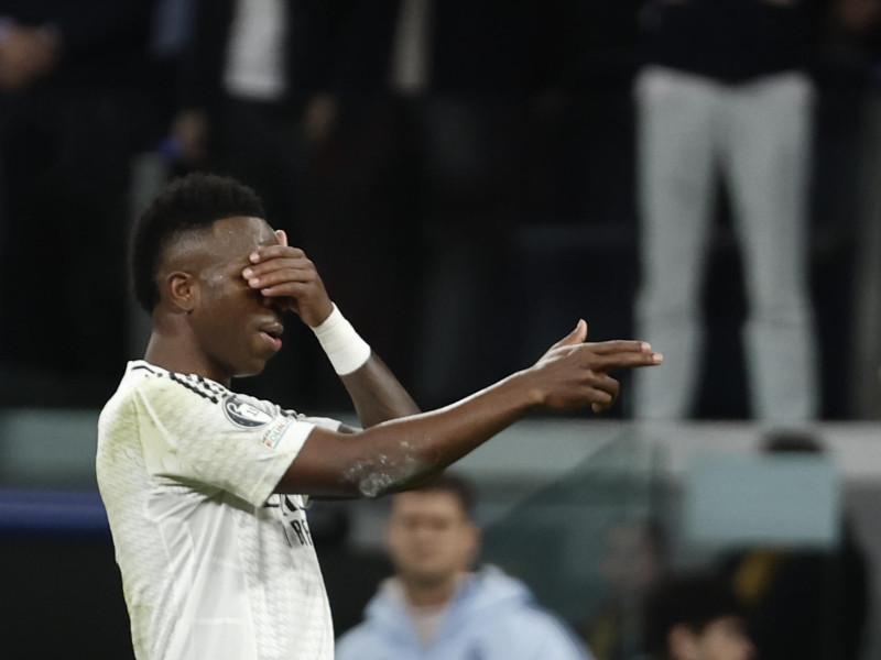 Vinicius celebra el 5-0 del Real Madrid contra el Salzburgo.