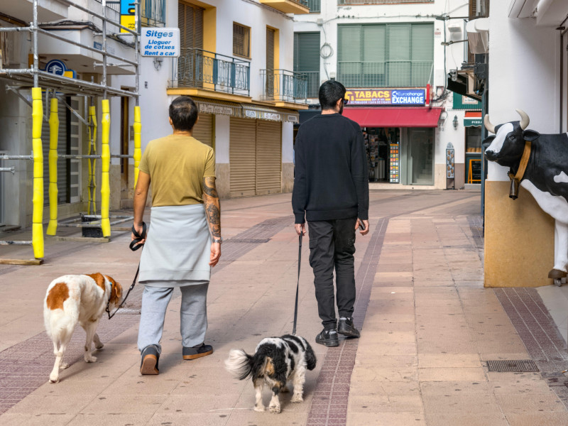 Dos hombres paseando a sus perros, Sitges