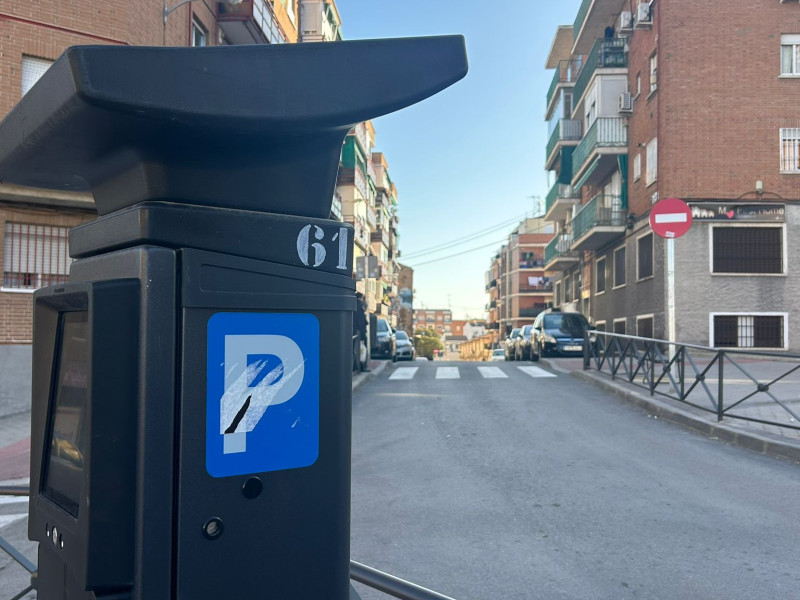 Parquímetro en el barrio de Moscardó en Usera