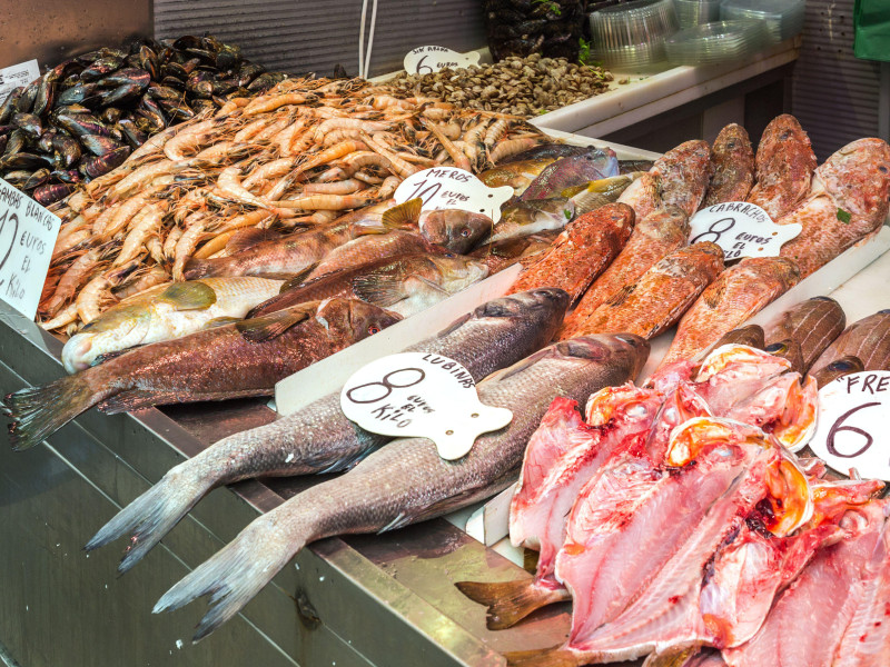 Marisco fresco en el mercado de Málaga