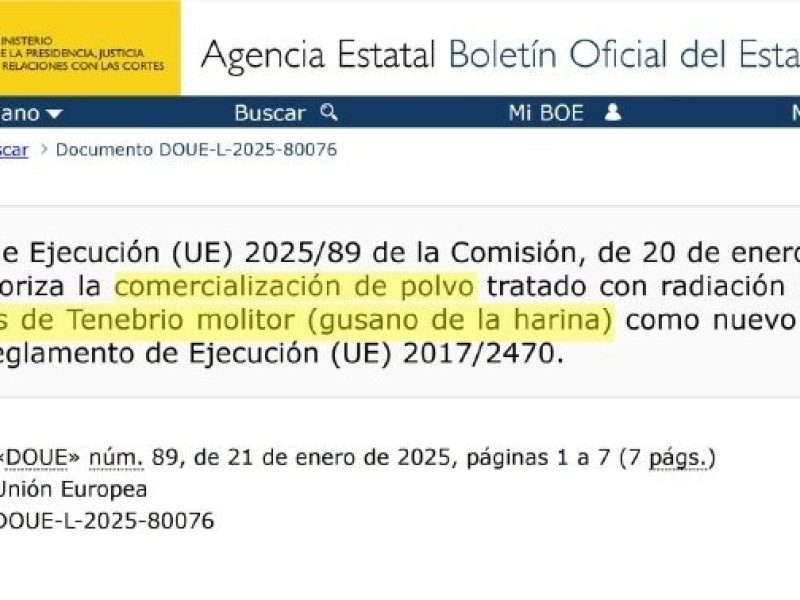 Autorización de la comercialización de la harina de gusano en el BOE