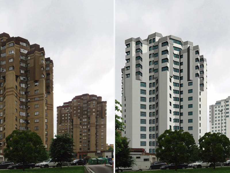 Infografía de la rehabilitación en las torres de La Estrella, en Gijón