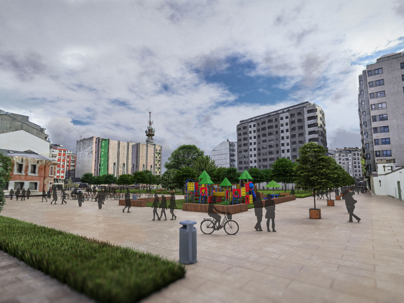 Infografía de la plaza central del proyecto del Parque Central de Lugo