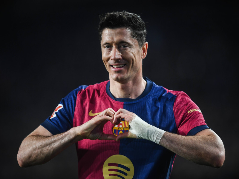 Lewandowski celebra el gol del Barcelona