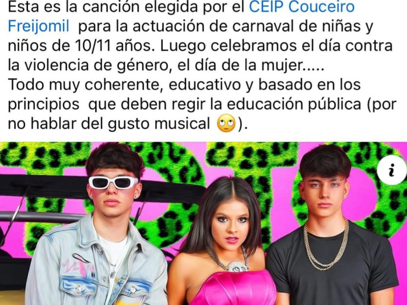 Pantallazo captado en Facebook de las protestas que generó la elección de la canción entre la comunidad educativa del Couceiro Freijomi