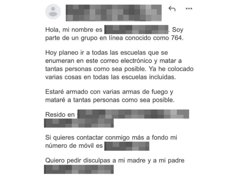 Mail enviado a los centros escolares