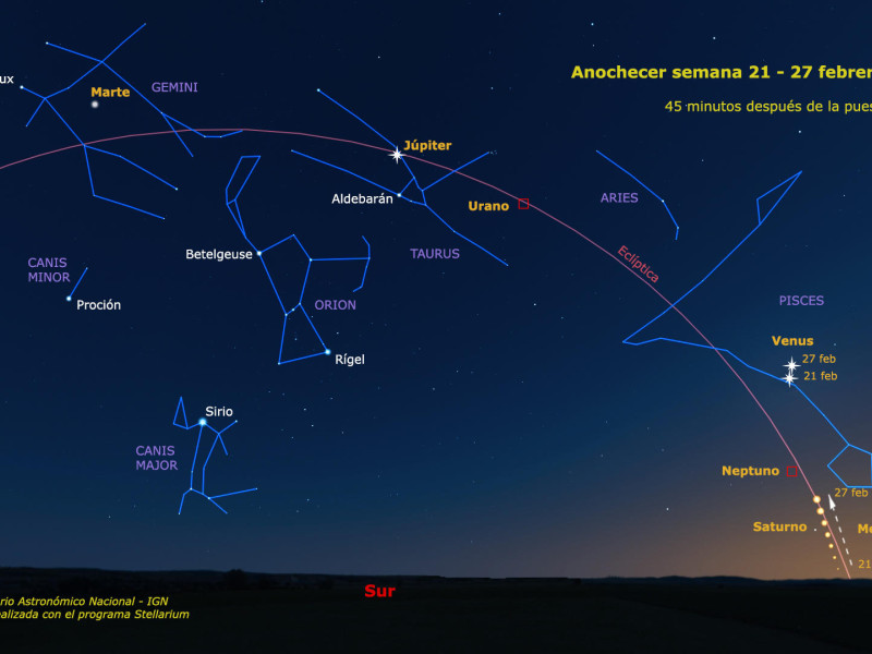 Los siete planetas del sistema solar, visibles por encima del horizonte