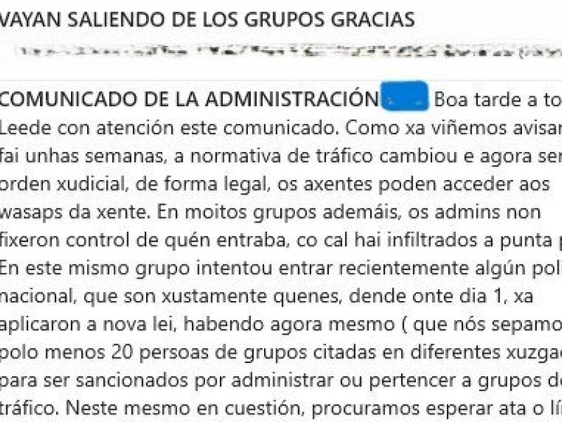 Este fue el mensaje que dejaron los administradores del grupo en Pontevedra