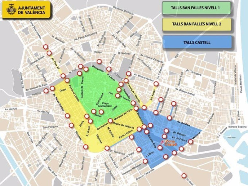 04/03/2025 Mapa con los cortes de circulación en FallasCOMUNIDAD VALENCIANA ESPAÑA EUROPA VALENCIA SOCIEDADAYUNTAMIENTO DE VALÈNCIA