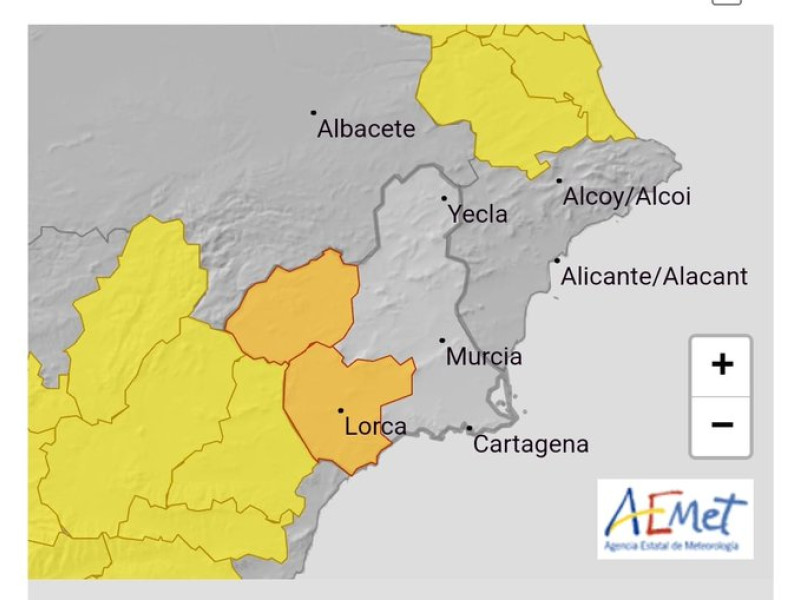 Alerta naranja en Valle del Guadalentín y Noroeste