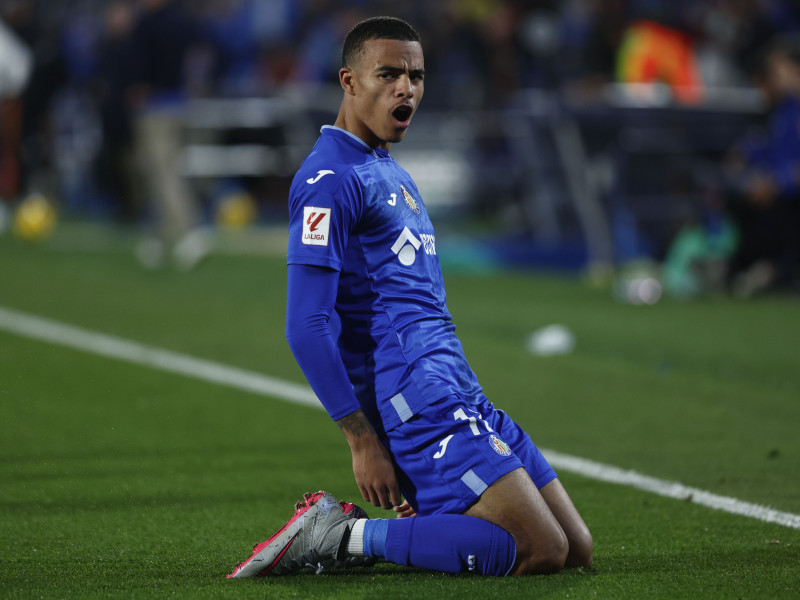 Mason Greenwood celebra un gol con la camiseta del Getafe.