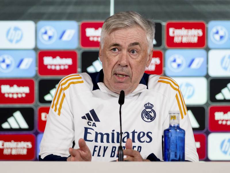 Carlo Ancelotti, durante la rueda de prensa previa al derbi ante el Rayo Vallecano.