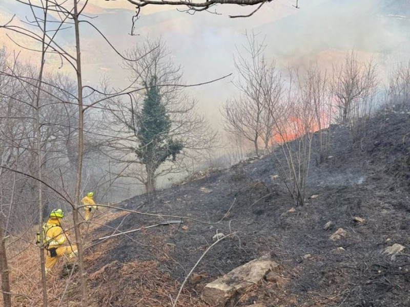 Bomberos extinguiendo un incendio en Cantabria