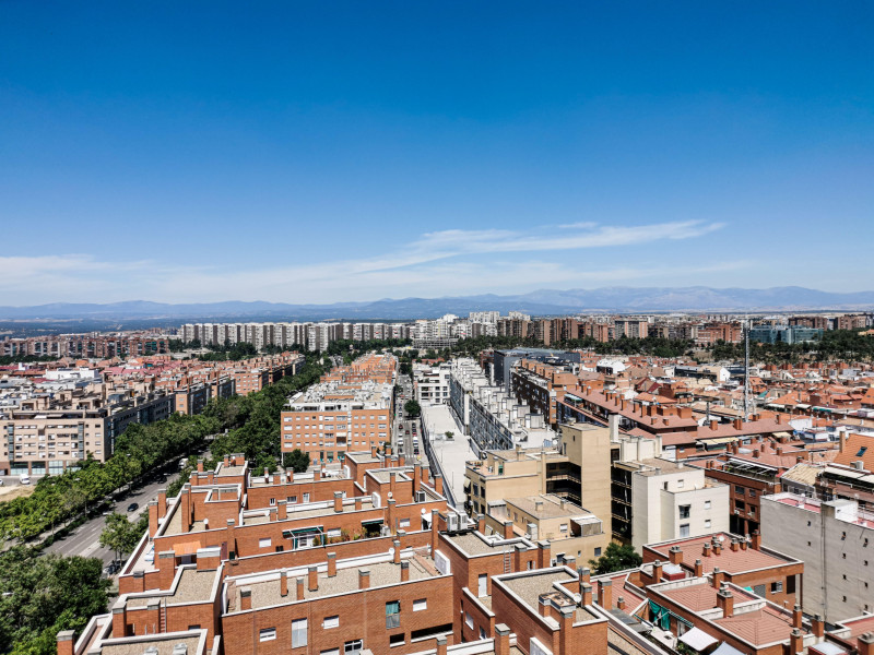 Vista aérea del barrio de Tetuán y El Pilar de la Ciudad de Madrid