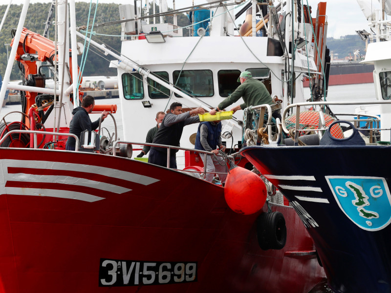 Dos embarcaciones en el puerto de Avilés descargando bocarte