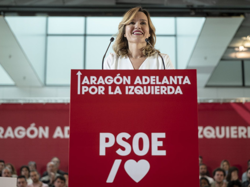 Pilar Alegría durante un acto en Aragón con el PSOE.