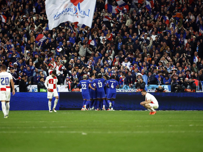 Francia celebra uno de los goles a Croacia