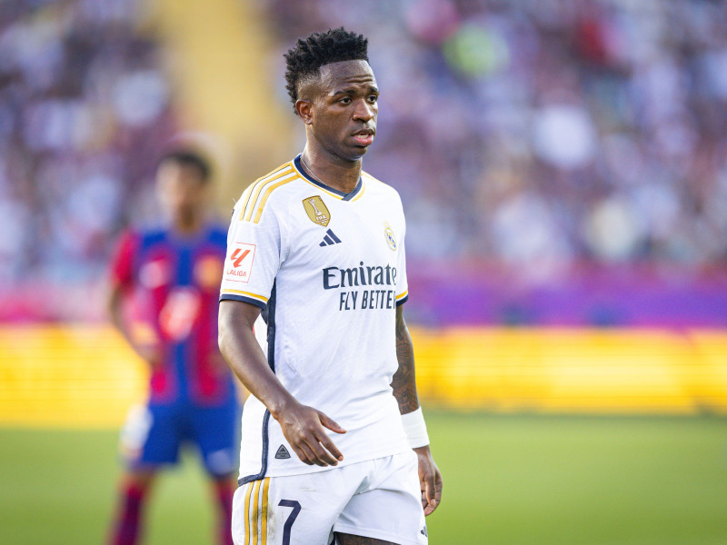 Vinicius Junior (Real Madrid) visto durante el partido de fútbol del campeonato español La Liga EA Sports entre Barcelona vs Real Madrid, más conocido como El Clásico, jugado en el estadio Olímpico de Montjuic