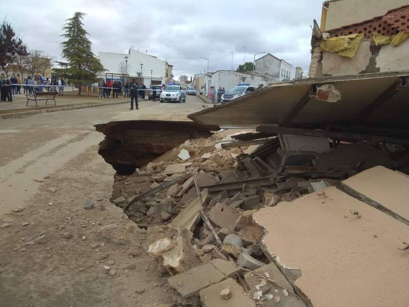 Colapso de una cueva en la calle Lope de Vega de Tomelloso, en enero de 2021
