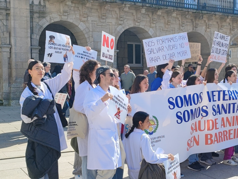 Veterinarios en la manifestación del domingo ante el Ayuntamiento de Lugo