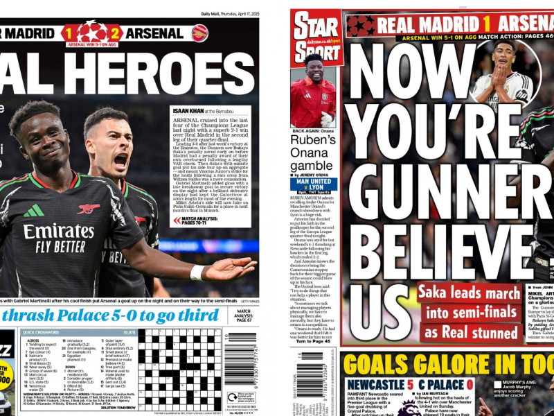 La prensa inglesa destaca la victoria del Arsenal en el Bernabéu.