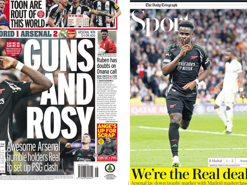 Bukayo Saka es el héroe en las portadas inglesas este jueves.