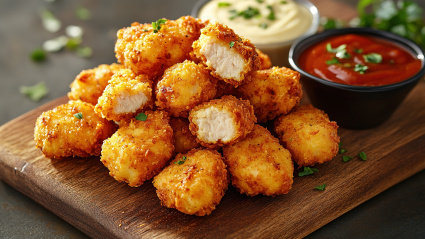 Chipas de pollo, acompañadas de una salsa de ketchup ranchera.