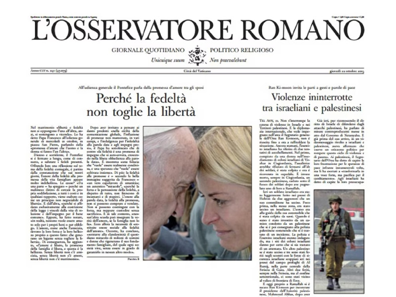 La portada de L'Osservatore Romano
