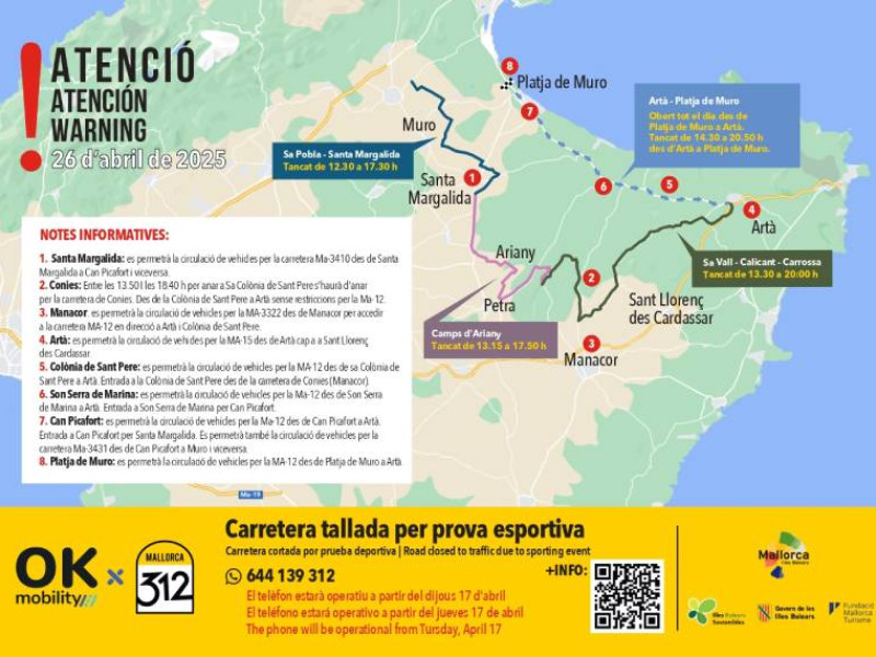 Cortes en las carreteras de Mallorca