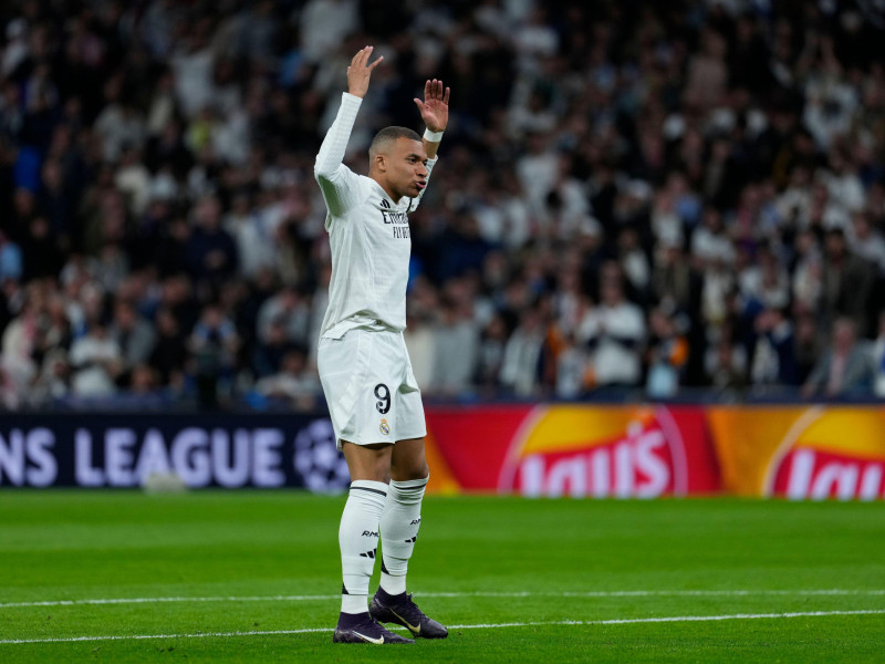 Kylian Mbappé del Real Madrid CF durante el partido de vuelta de cuartos de final de la UEFA Champions League entre el Real Madrid y el Arsenal FC disputado en el Estadio Santiago Bernabéu.