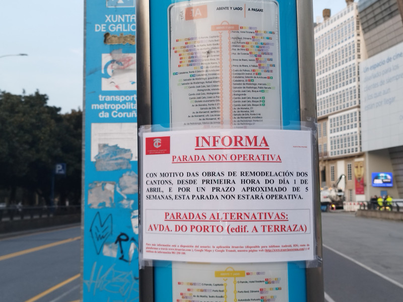Desvíos nos buses que pasan polos Cantóns debido ás obras