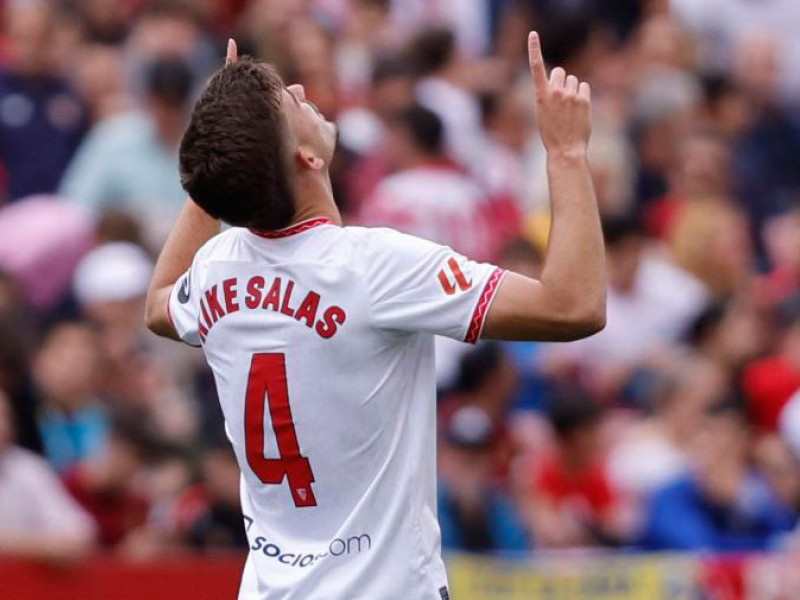 Kike Salas celebra su gol de cabeza al Leganés.