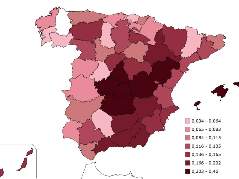 Mapa de España con el porcentaje de hombres que se llaman León