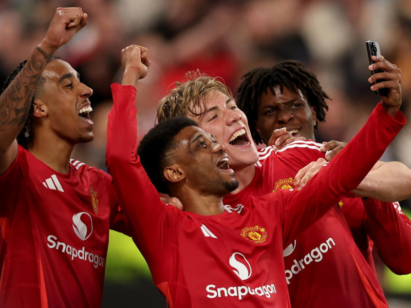 El Manchester United celebra el gol al Athletic de Bilbao
