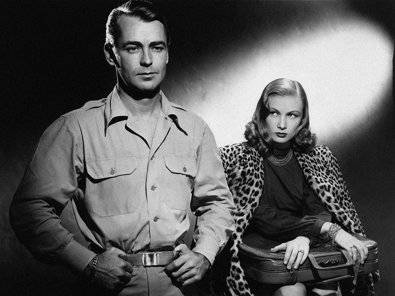 Retrato del actor Alan Ladd y Veronica Lake en Saigón