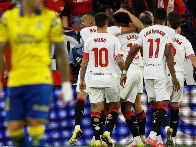El Sevilla celebra el gol de Álvaro García Pascual frente a Las Palmas