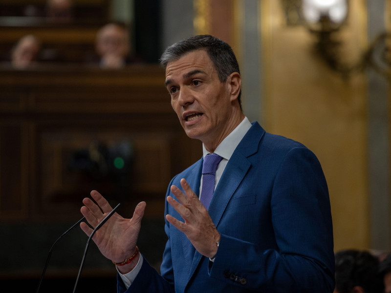 El presidente del Gobierno español, Pedro Sánchez, durante su comparecencia en el Congreso de los Diputados