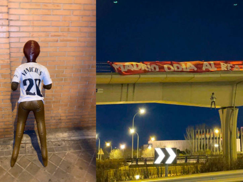 El muñeco de Vinicius colgado de un puente