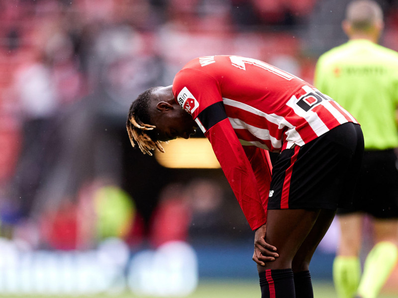 Nico Williams del Athletic Club reacciona durante el partido de La Liga Santander entre el Athletic Club y el Getafe CF en San Mamés el 1 de abril de 2023, en Bilbao, España.