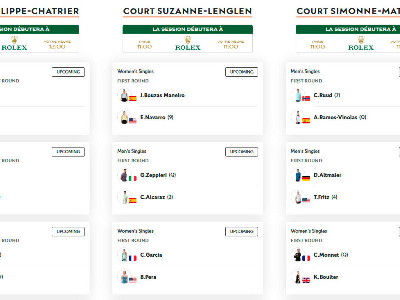 Programa de la jornada matinal de este lunes en Roland Garros.