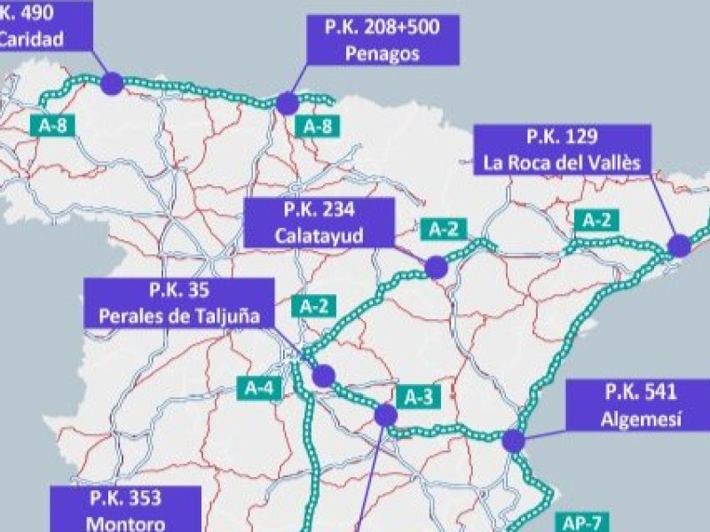 Mapa de nuevos puntos de recarga ultrarrápida que se van a instalar en las autopistas de España