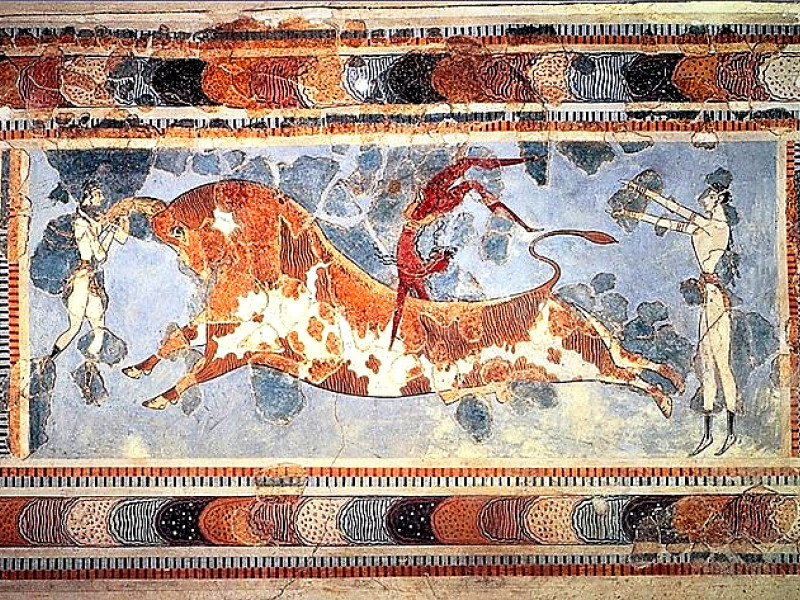 Salto de un toro en un mosaico ubicado en Knossos