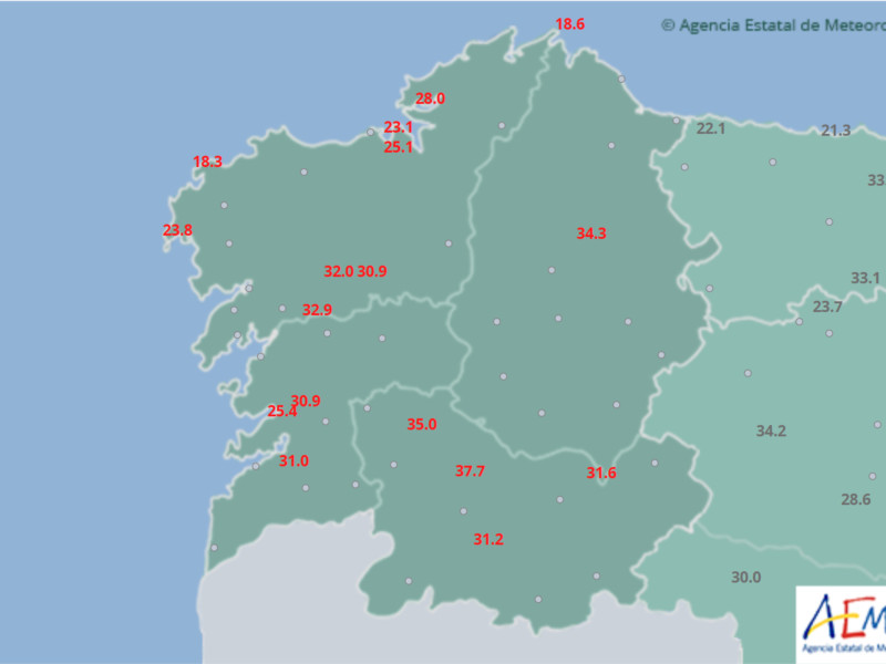 Las temperaturas máximas vividas en Galicia el 29/05/25