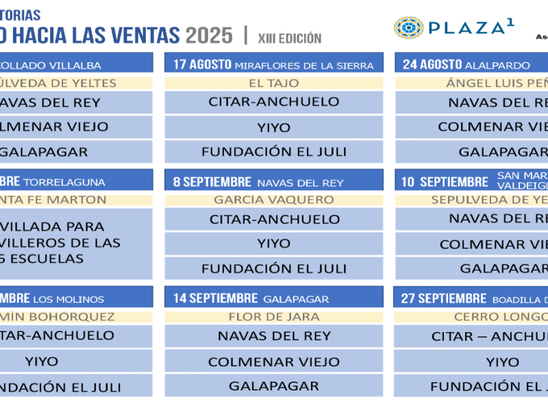 Calendario del XIII Camino hacia Las Ventas