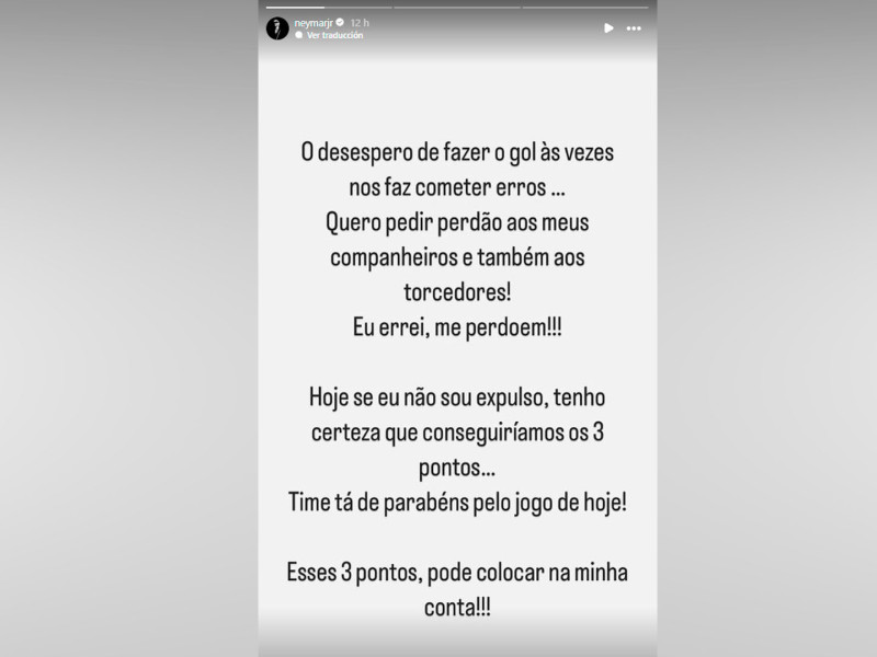 Disculpas de Neymar por su expulsión