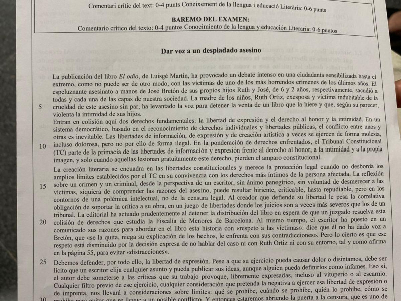 Primer examen de la PAU